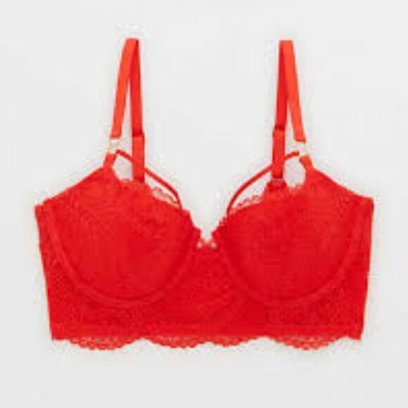 Aerie Real Power Lace Strappy Balconette Bra in Red NWT size 32D - Picture 1 of 7